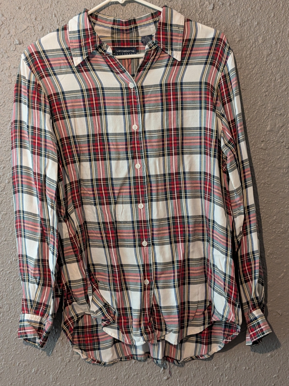 M Liz Claiborne Red, Blue, Multi Colored Plaid Button-Down Shirt
